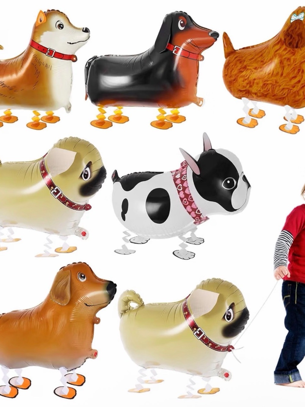 6 pieces - Helium Mylar Dog Balloon - Assorted Tan, Black, White, Brown